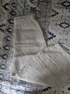 XIMO 100% Linen Tapered Balloon Pants Beige Elastic Waist Pockets Size Medium
